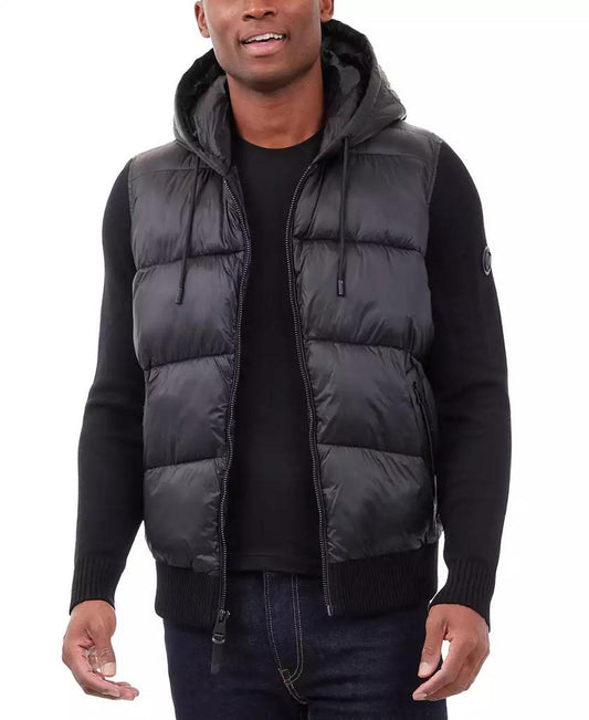 Men's Mixed-Media Hooded Zip Sweater Jacket