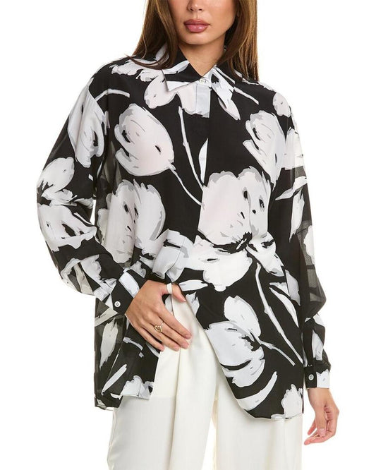 Michael Kors Collection Floral Boyfriend Silk Shirt