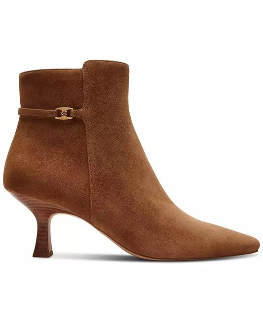 Women"s Rebecca Buckle Kitten-Heel Leather Booties