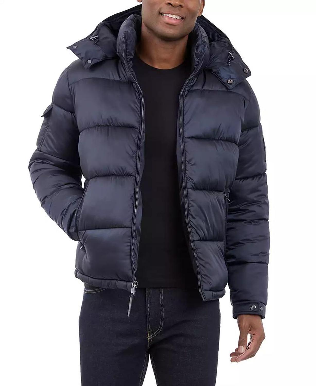 Men's Heavyweight Metallic Finish Hooded Puffer Jacket