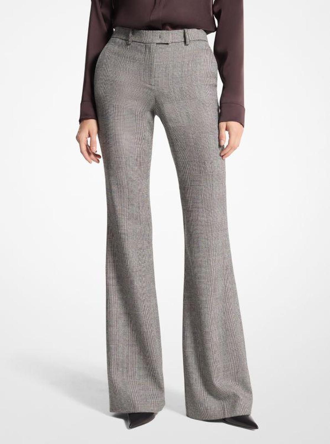 Haylee Glen Plaid Stretch Wool Flannel Flared Trousers