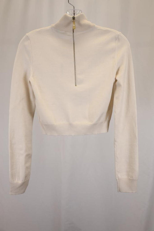 Max Mara Cropped Turtleneck Sweater in Cream Wool