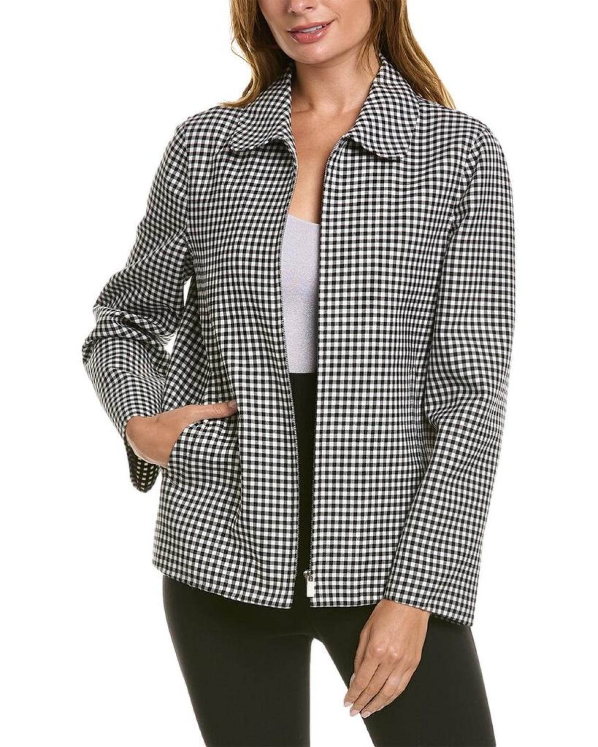 Michael Kors Gingham Wool Zip-Up