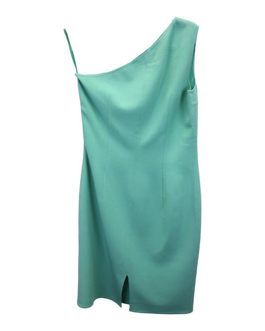 One Shoulder Dress in Teal Polyester