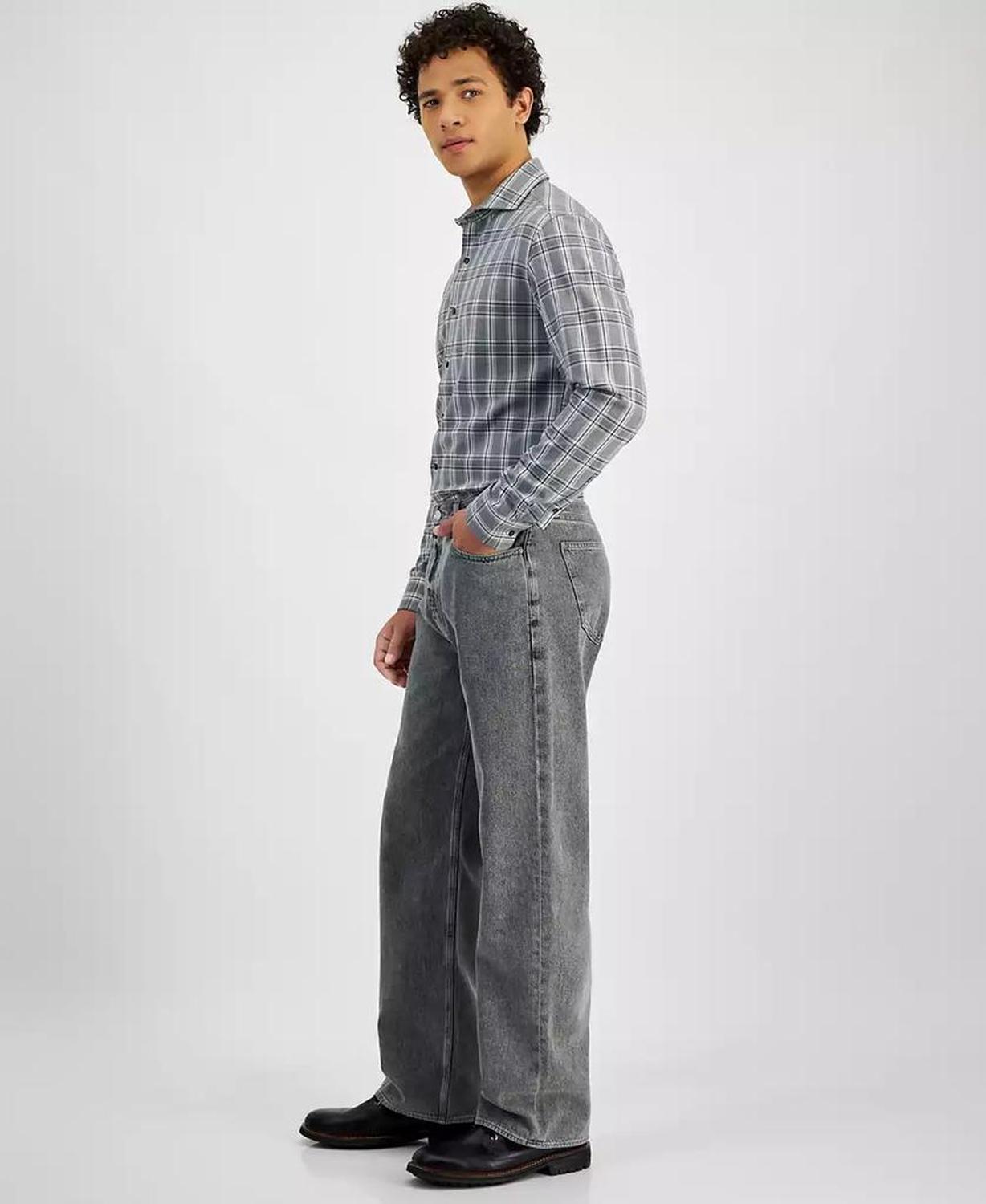 Men's Gray Arden Straight-Fit Wide-Leg Jeans