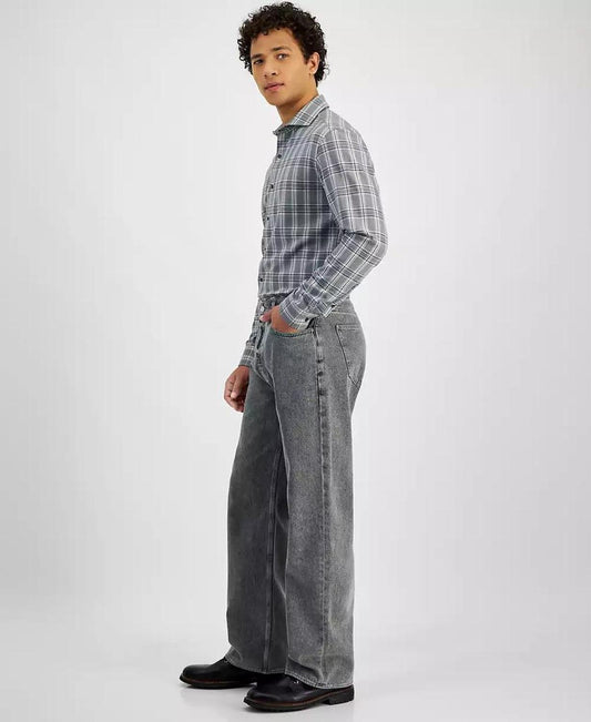 Men's Gray Arden Straight-Fit Wide-Leg Jeans