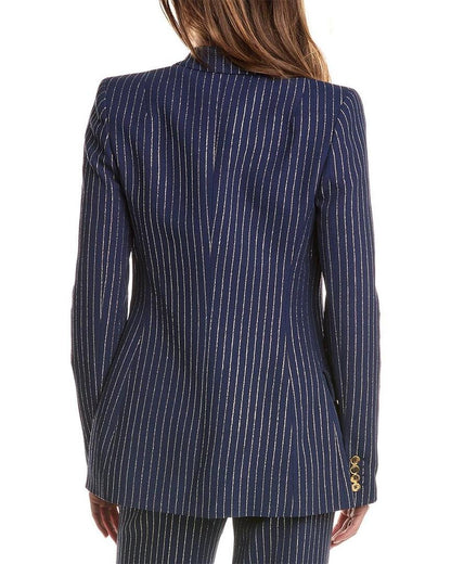 Michael Kors Collection Metallic Pinstripe Double-Breasted Silk-Blend Blazer