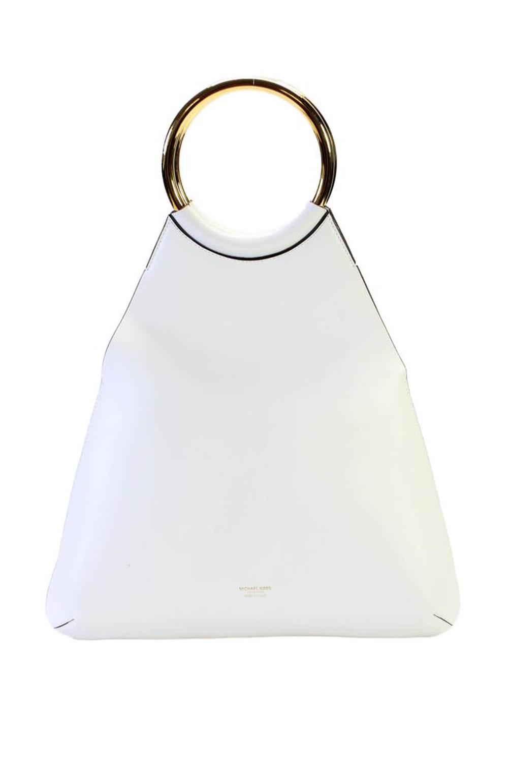 Michael Kors Collection Ursula  Womens Leather Gold Tone Magnet Shoulder Handbag White