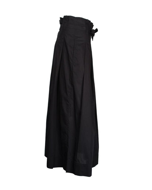 Max Mara Weekend Pleated Belted Maxi Skirt in Black Cotton