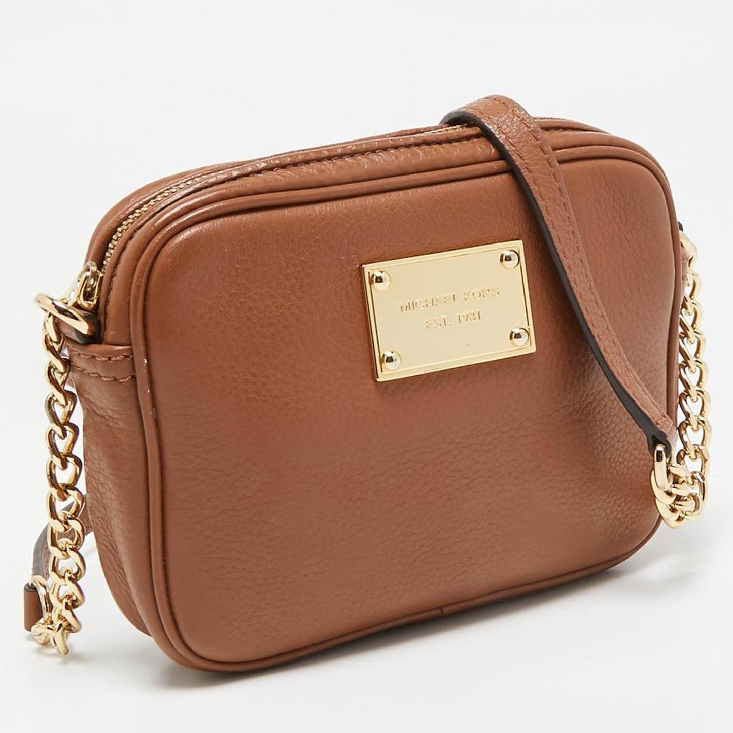 Brown Leather Mini Camera Crossbody Bag