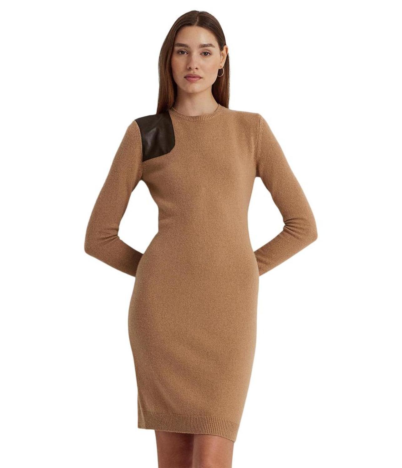 Faux-Leather-Trim Wool-Cashmere Dress