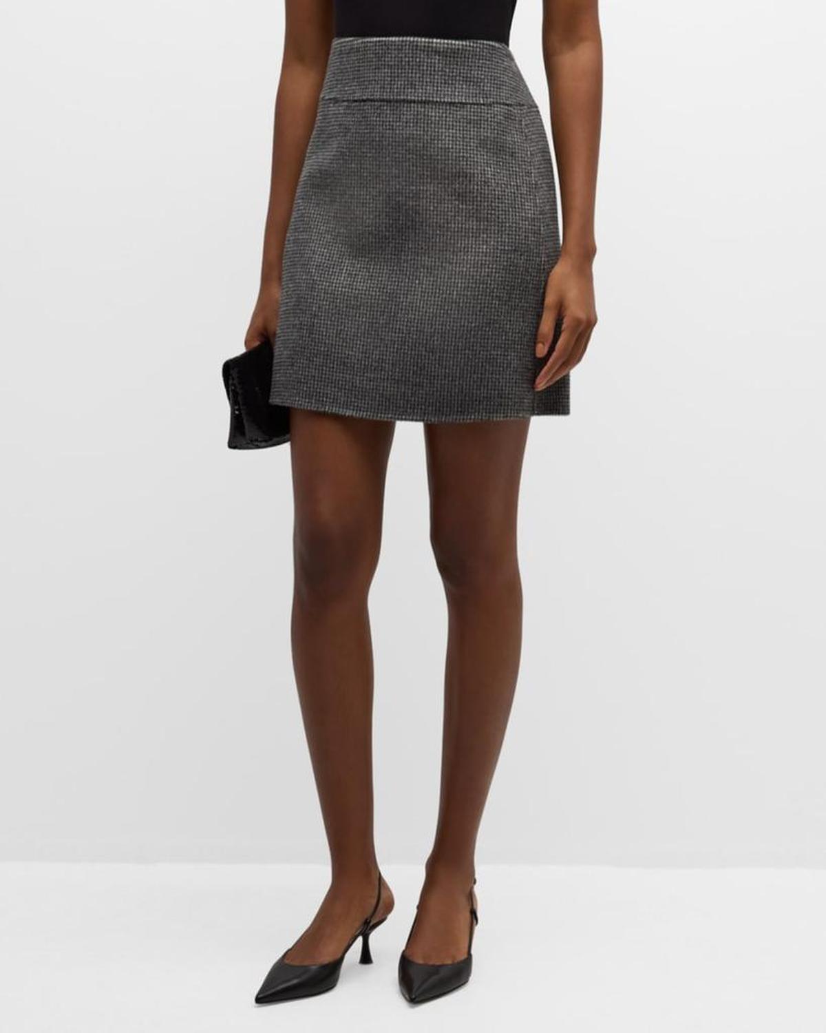 Stone Wool-Blend Houndstooth Mini Skirt