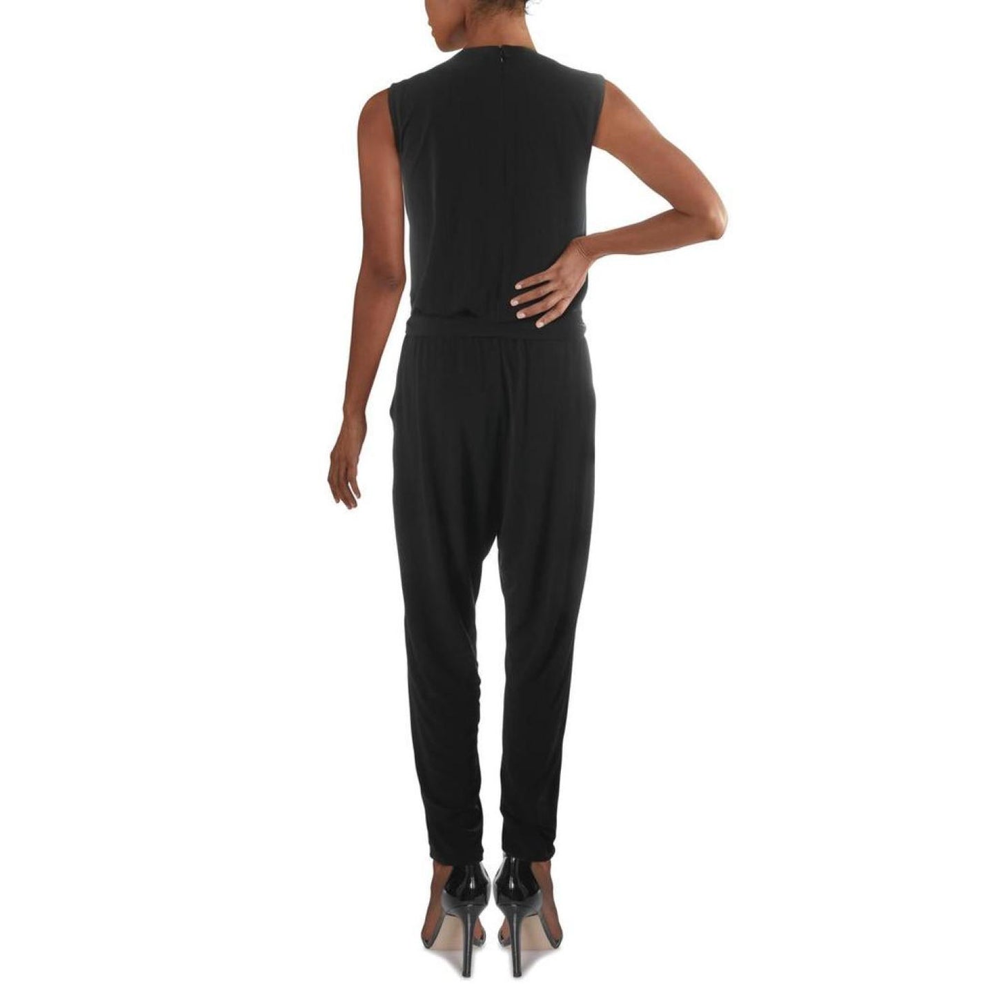 Womens Lace-Up Blouson Jumpsuit