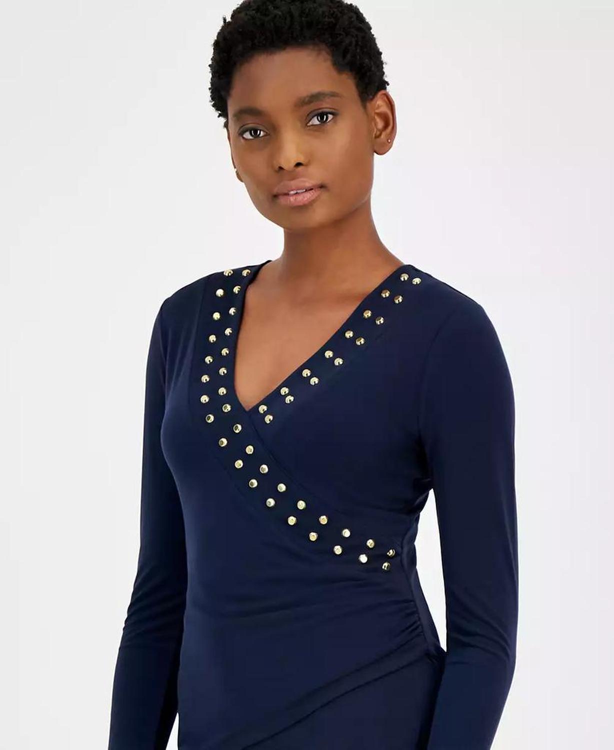 MICHAEL Women's Astor Studded Surplice Top