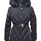 Michael Kors Women's Belted Chevron Scuba Coat w/Faux Fur, Black