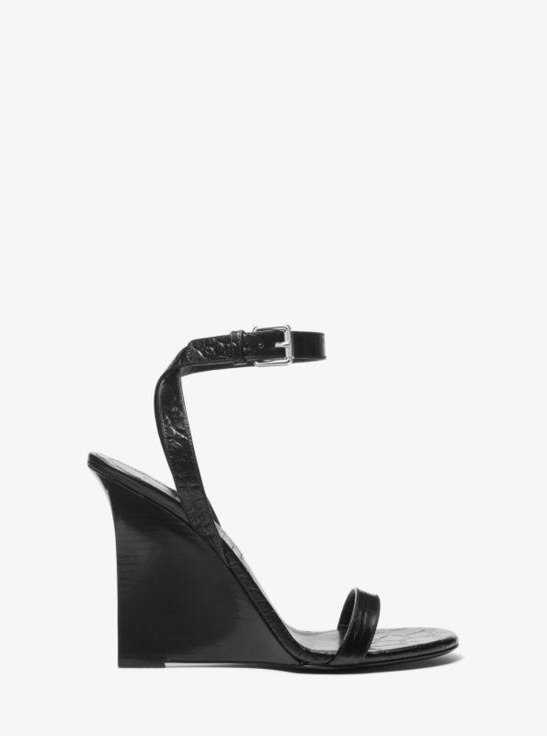 Claudia Crocodile Embossed Leather Wedge Sandal