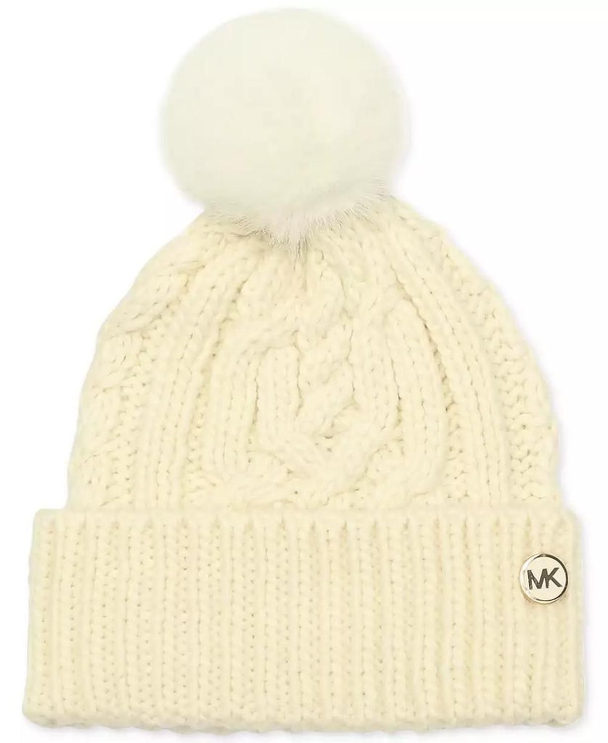 Soft Knit Tangled Aran Cuff Pom Beanie