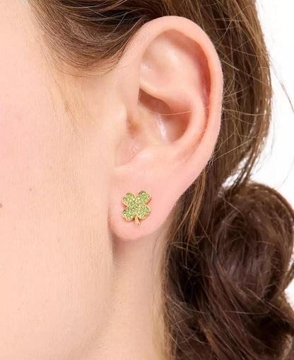 Lucky Charm Gold-Tone Pavé Crystal Clover Stud Earrings