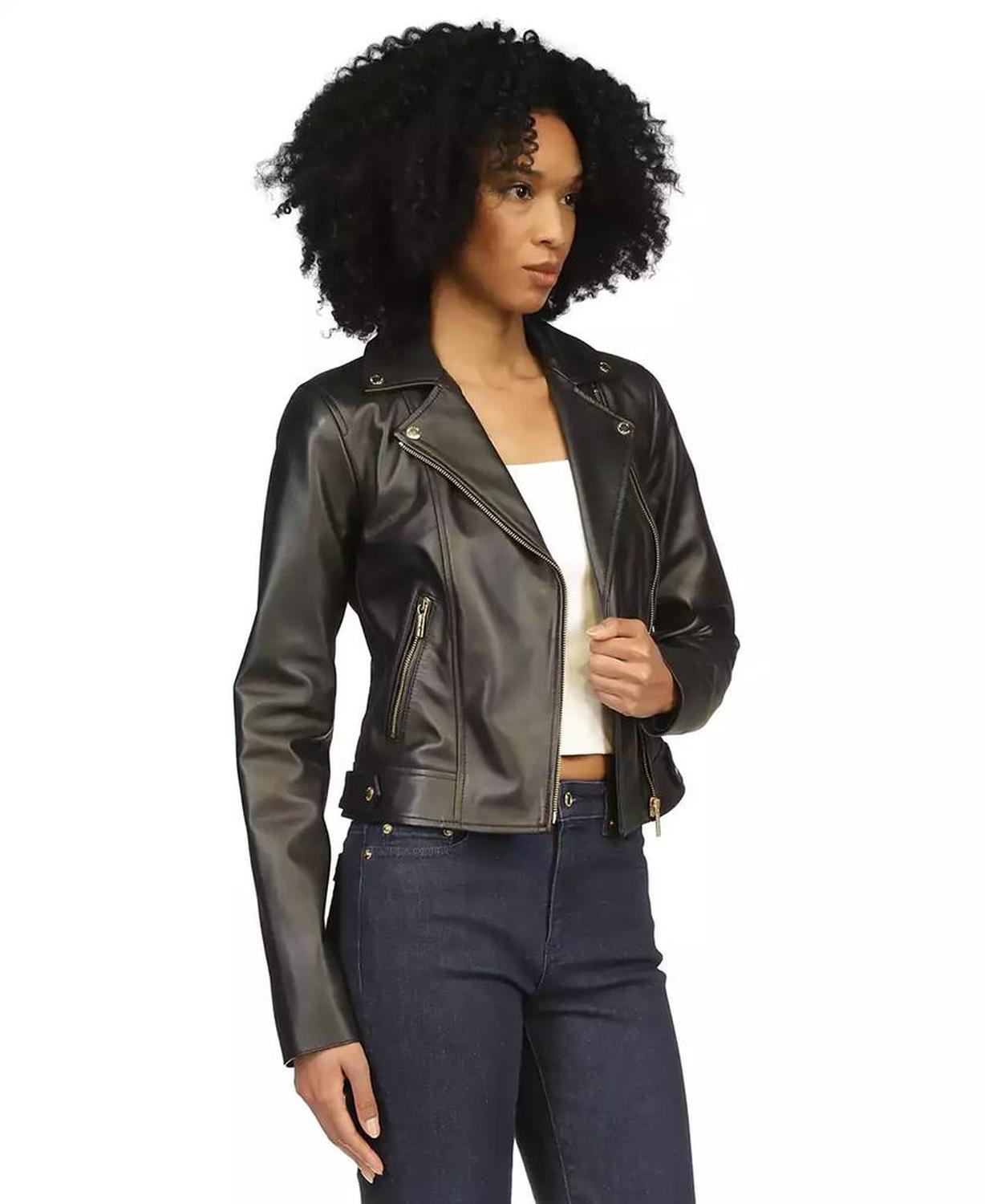 MICHAEL Women's Leather Moto Jacket