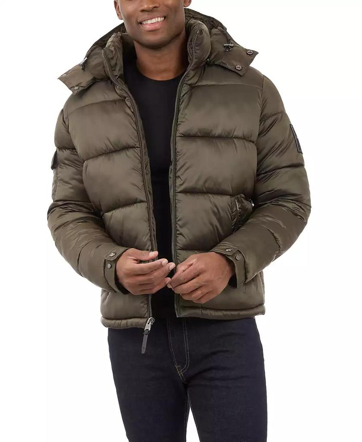 Men's Heavyweight Metallic Finish Hooded Puffer Jacket