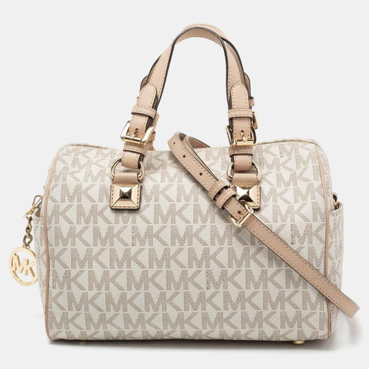 Michael Michael Kors  Signature Coated Canvas And Leather Grayson Boston Bag