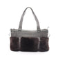 Sports Line Handbag Tote Bag Fur Leather Dark Silver Hardware