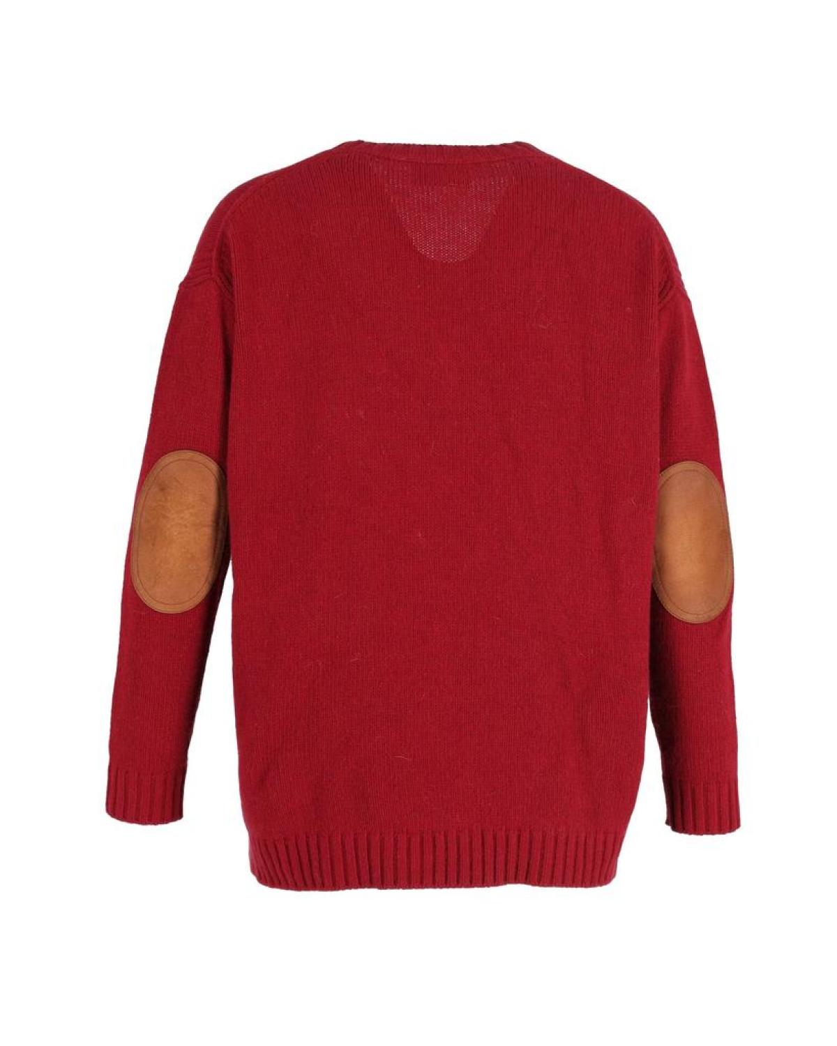 Prada Elbow Patch V-neck Sweater in Burgundy Wool