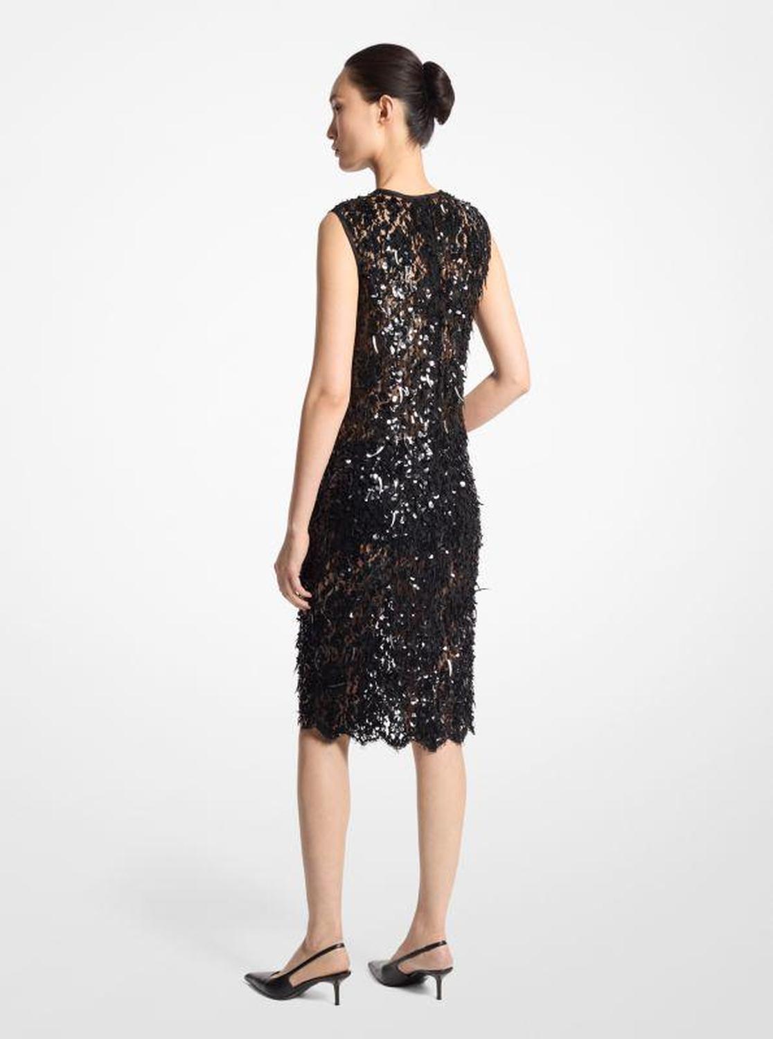 Hand-Embroidered Sequin Floral Lace Sheath Dress