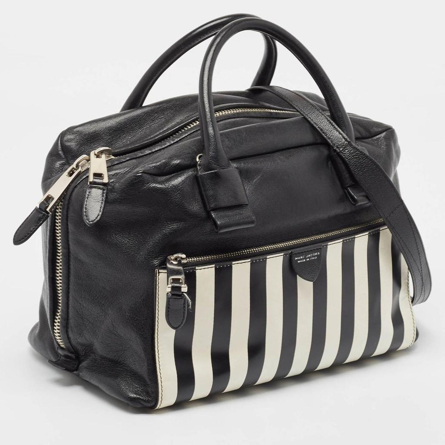 Marc Jacobs Black/white Leather Small Striped Prince Antonia Satchel..