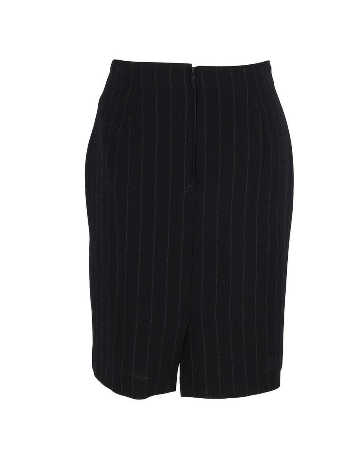 Max Mara Striped Knee-Length Skirt in Black Cotton