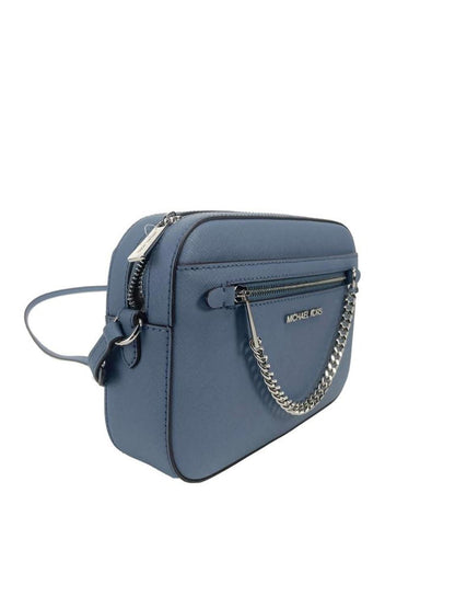 Michael Kors Jet Set East West Large blue Leather Zip Chain Crossbody Women's Bag