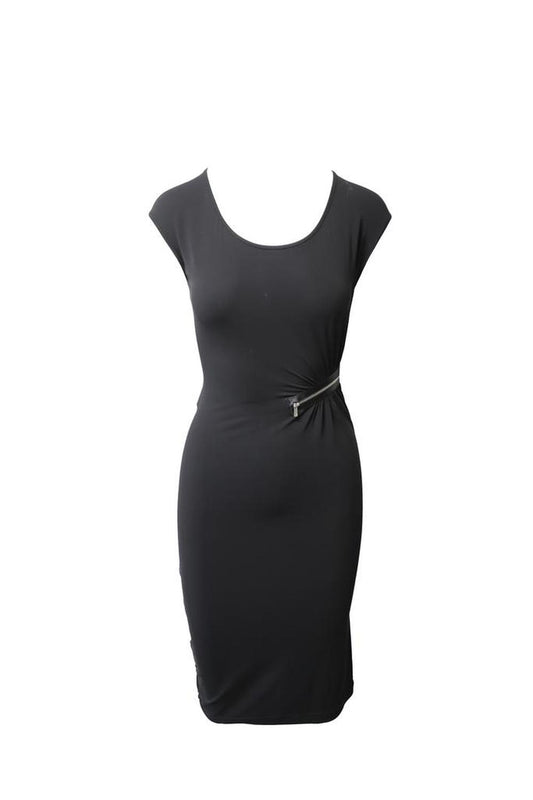 Michael Kors Asymmetrical Zip Cocktail Dress in Black Rayon