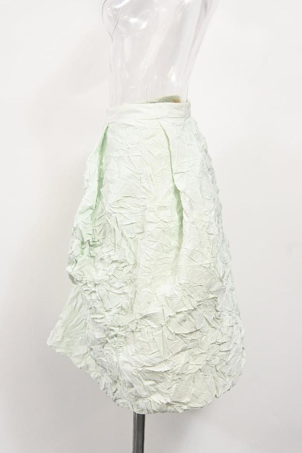 Crinkled Knee-Length Skirt in Mint Polyester