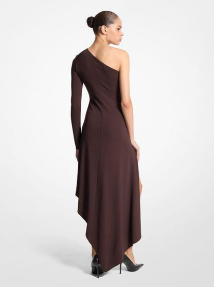 Stretch Matte Jersey One-Shoulder Handkerchief Dress