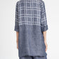 Carrie Car Linen Coat In Indigo Plaid