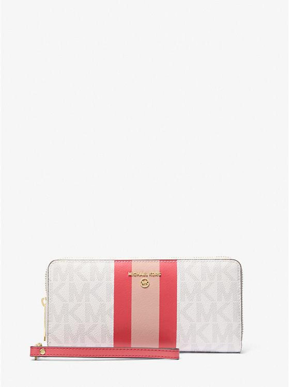 Jet Set Charm Large Signature Logo Stripe Continental Wallet