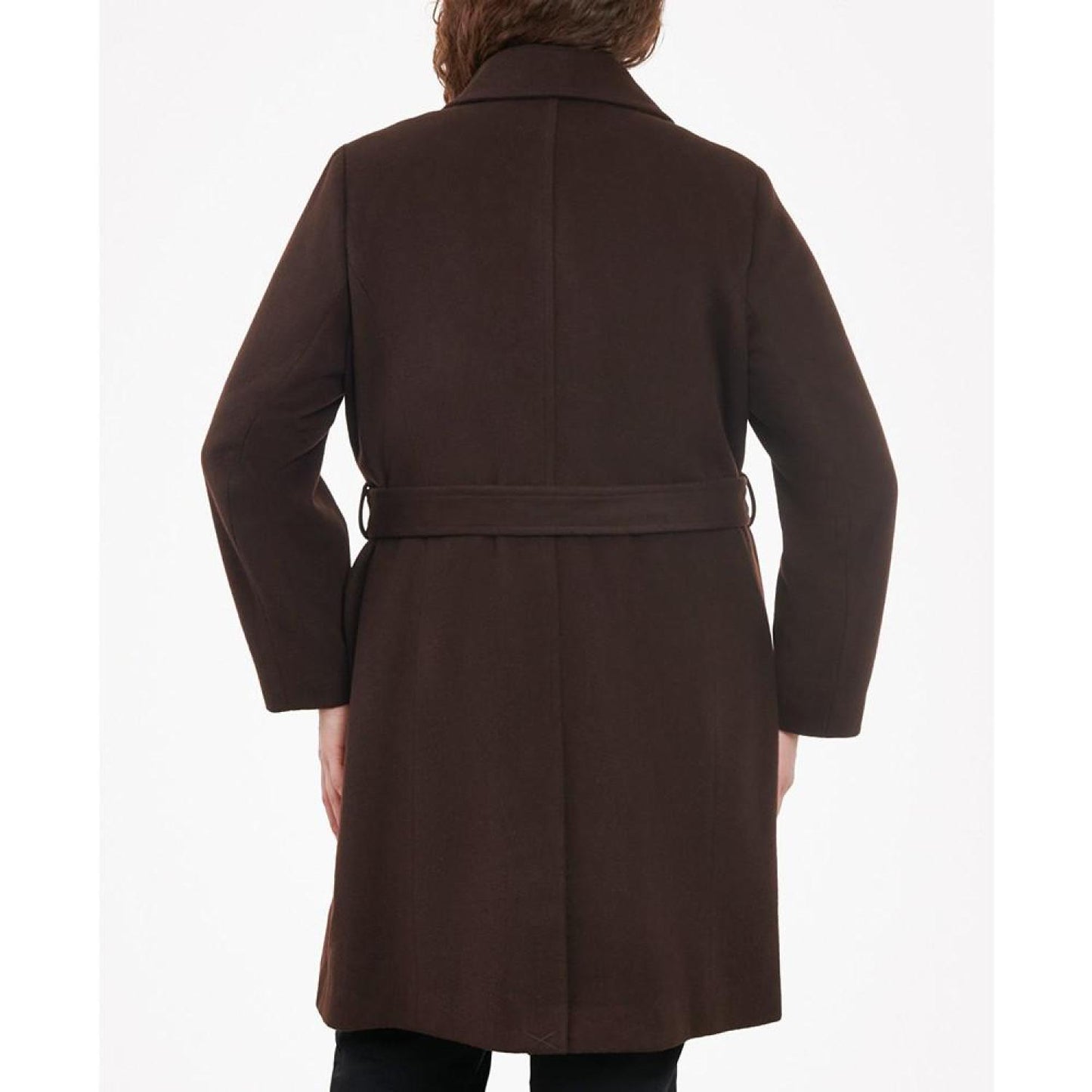 Women's Plus Size Belted Notched-Collar Wrap Coat