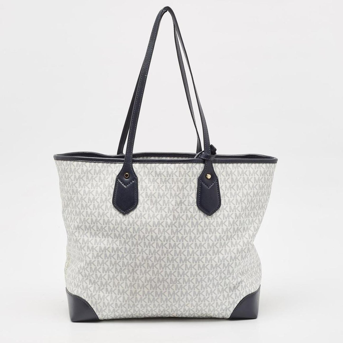 Navy Blue/white Signature Coated Canvas And Leather Large Eva Tote