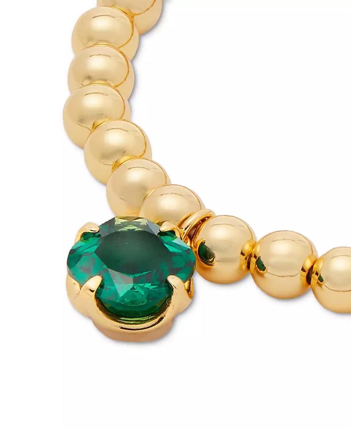 Gold-Tone Pop of Joy Green Stone Stretch Bracelet