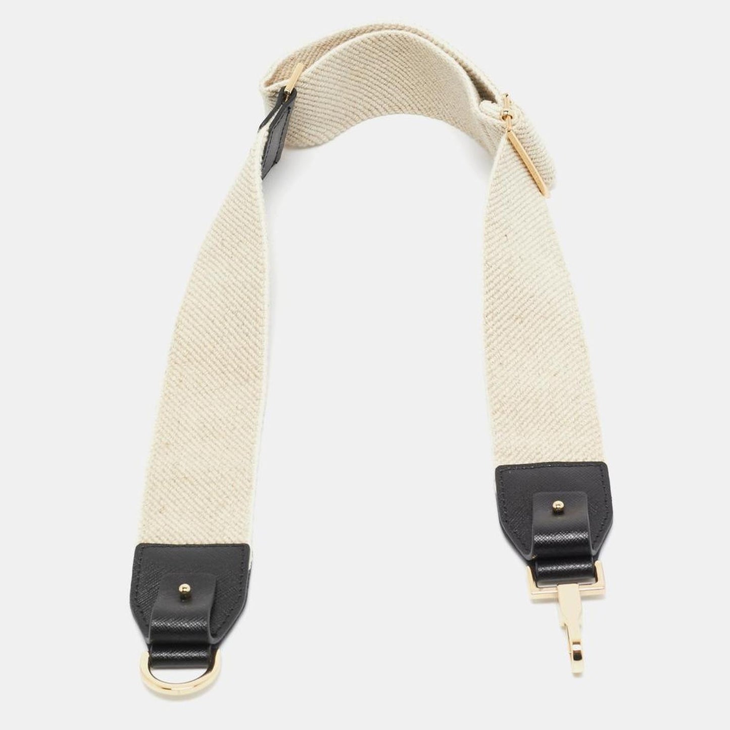 Beige/black Canvas And Leather Shoulder Bag Strap