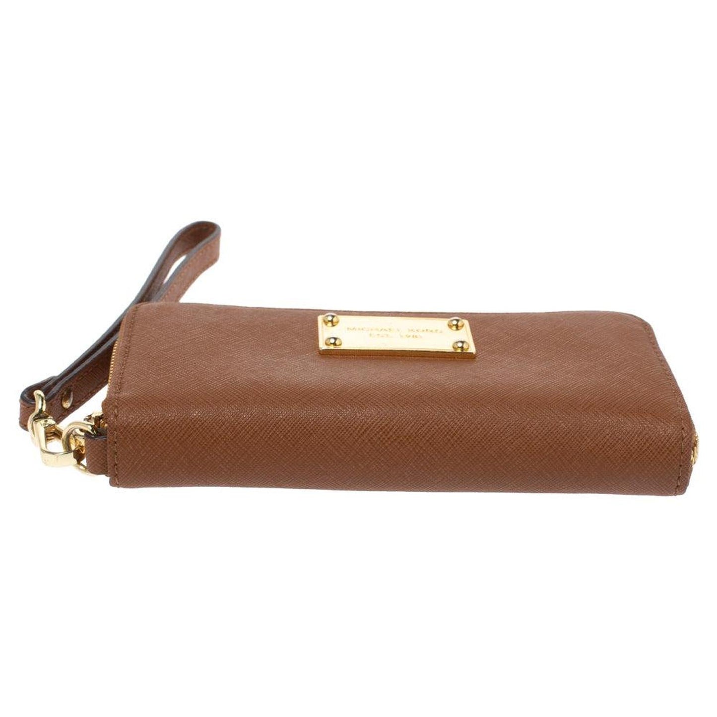 Michael Kors Brown Leather Jet Set Zip Around Wristlet Wallet..