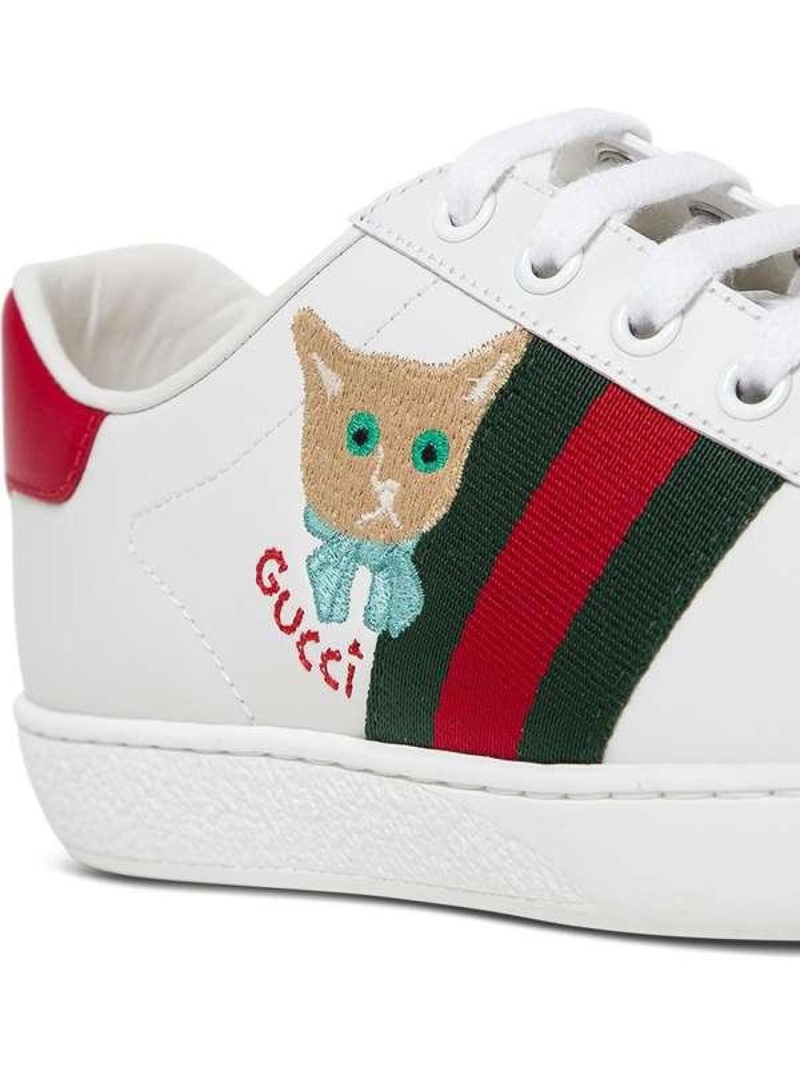 Gucci Ace Cat Leather Sneakers