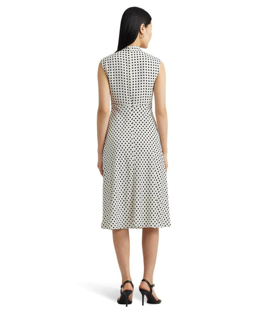 Polka-Dot Georgette Tie-Neck Dress