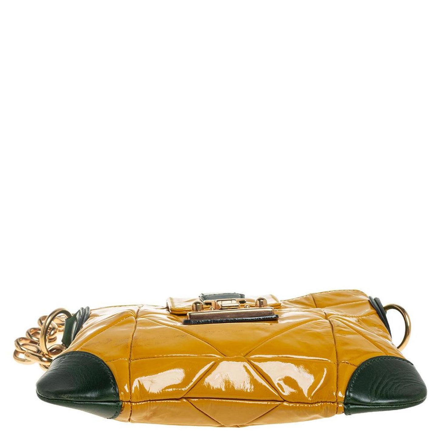 Marc Jacobs Mustard Yellow/green Patent Leather And Leather Shoulder Bag