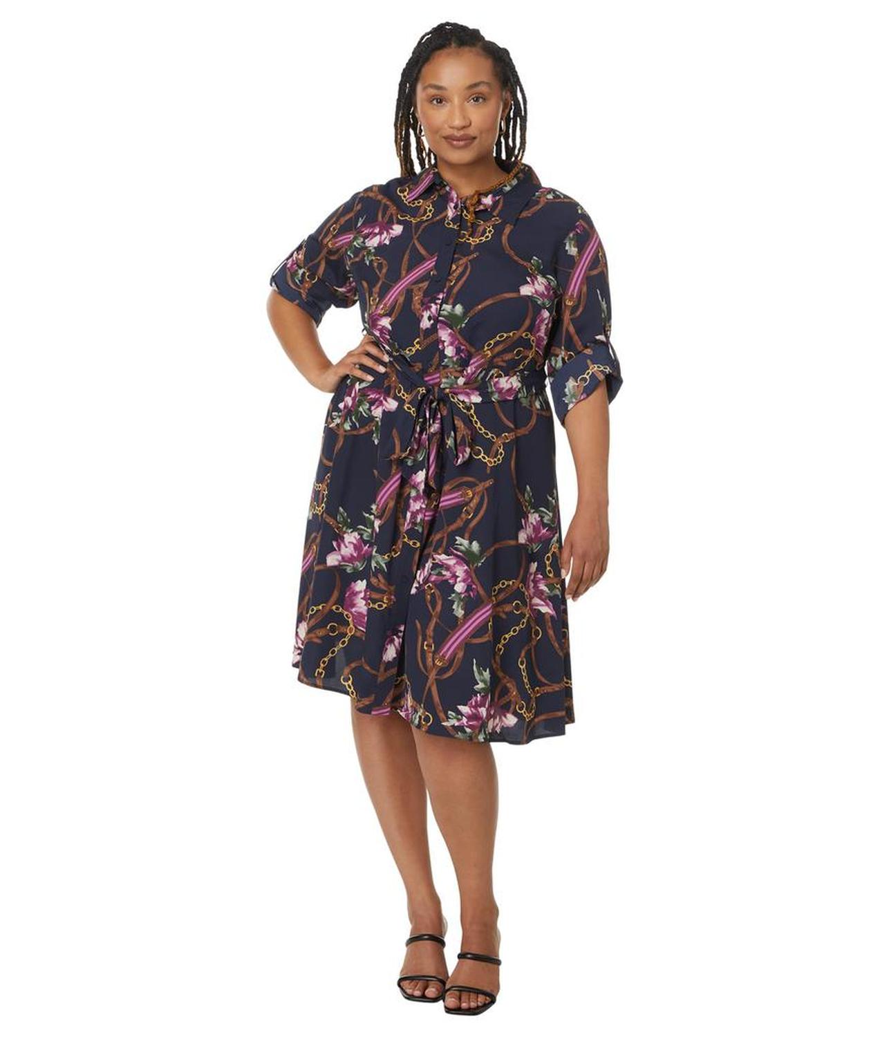 Plus Size Print Crepe Shirtdress