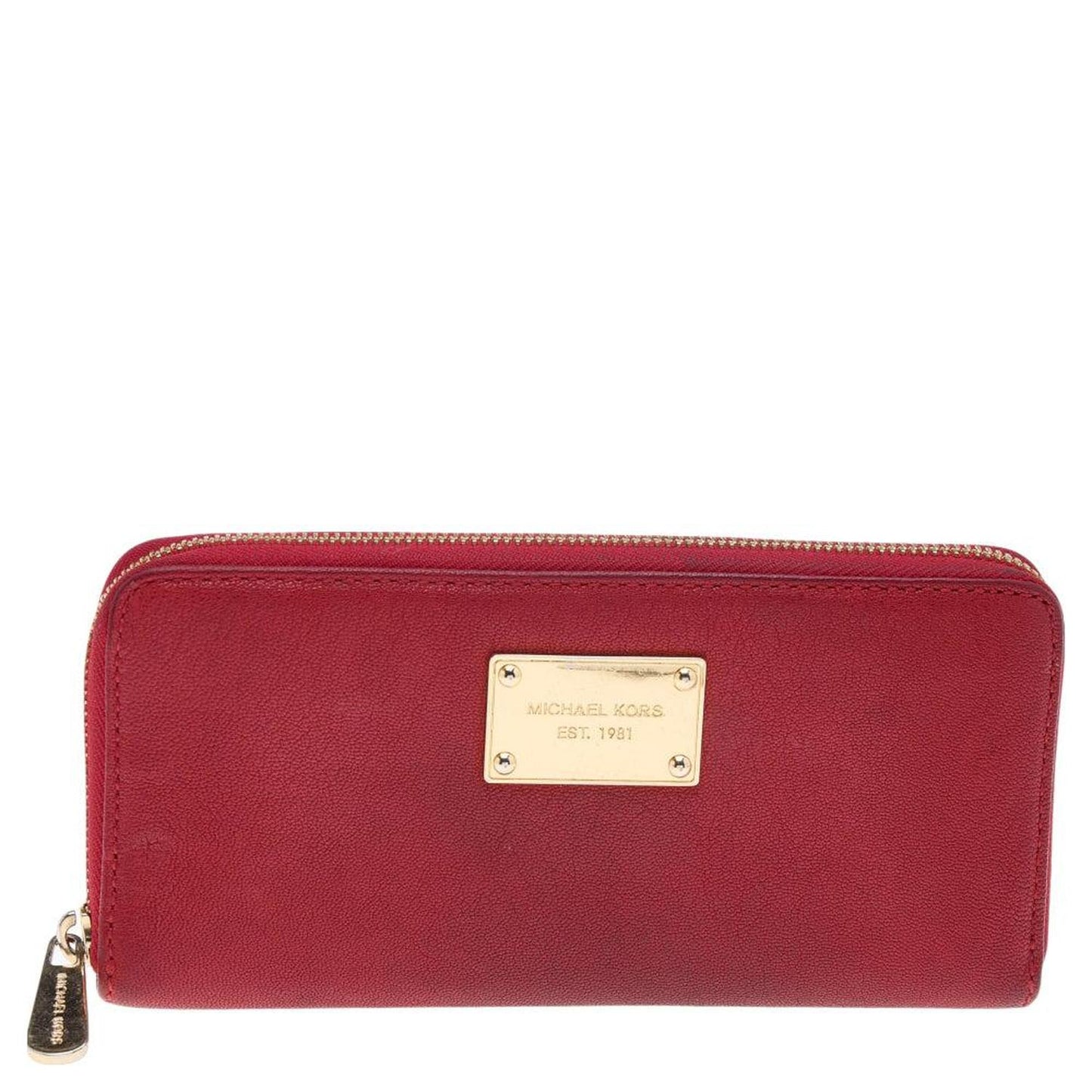 Michael Kors Red Leather Jet Set Zip Around Wallet..