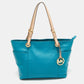 Michael Michael Kors Teal /beige Leather Jet Set Tote