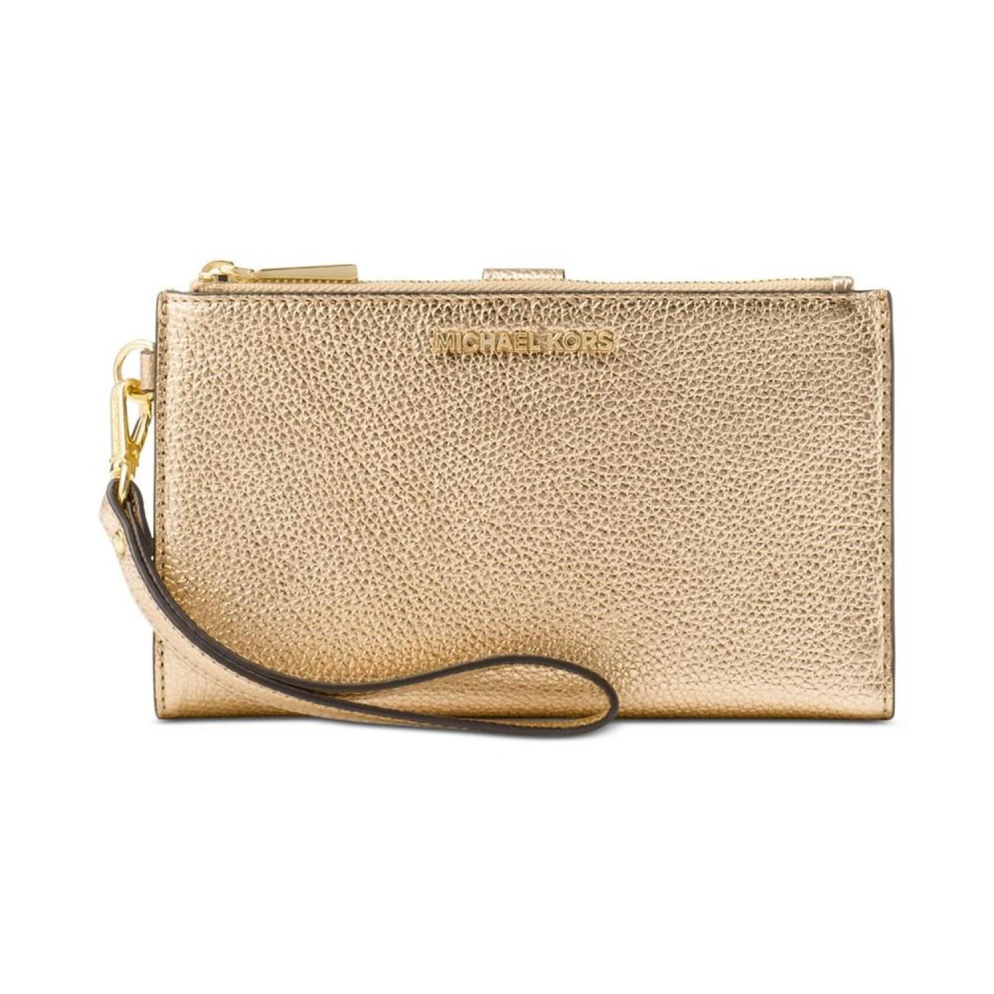 Adele Double-Zip Pebble Leather Phone Wristlet