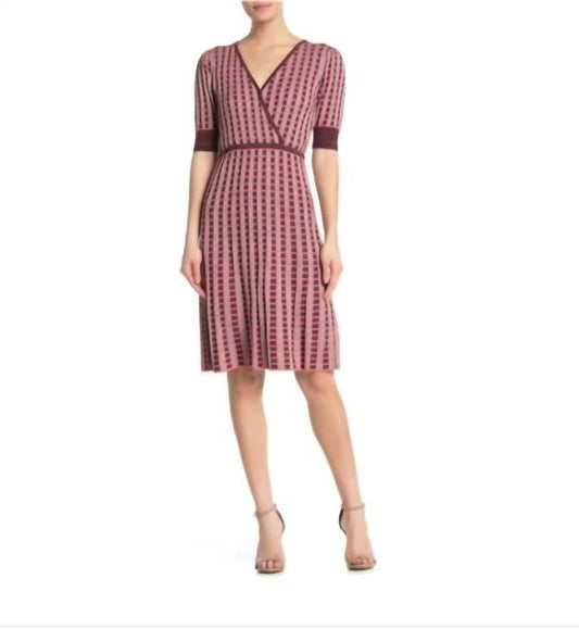 Plaid Faux Wrap Knit Dress In Multicolor