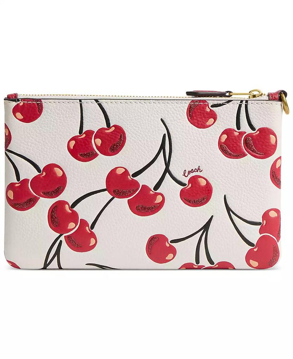 Small Cherry Print Leather Wristlet